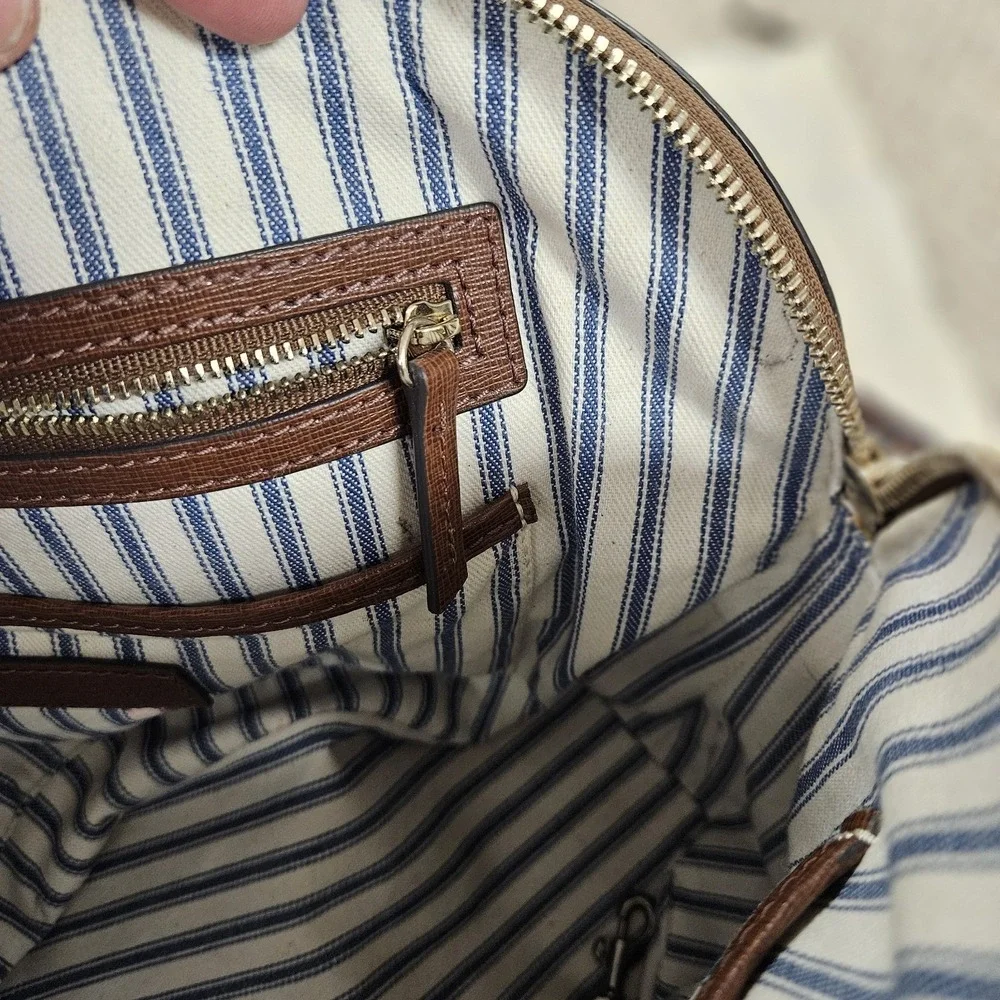 Dooney & Bourke Saffiano Domed Zip‎ Satchel Bag Brown Leather Detachable Strap